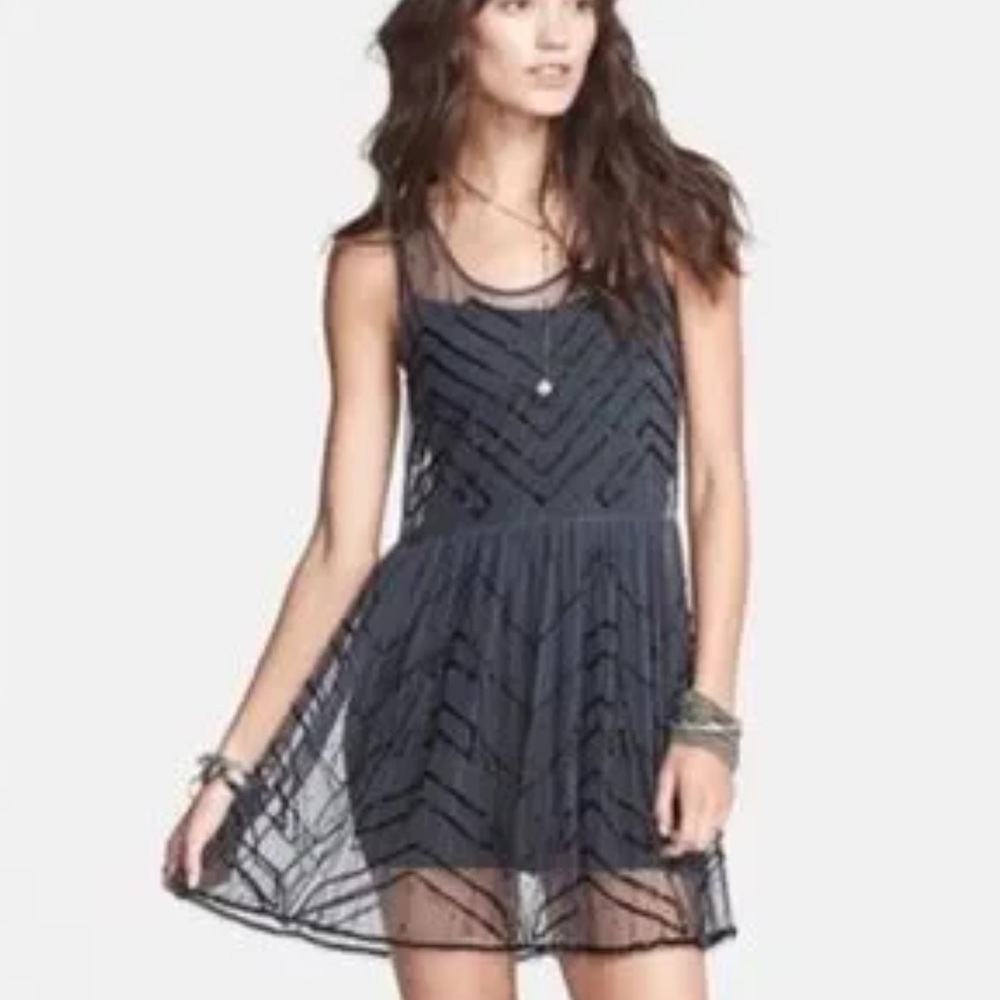 Free People - Sheer Beaded Mini Dress